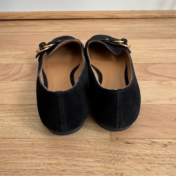 Tory Burch Marsden Black Suede Flats with Gold Logo Buckle Size 7 - Picture 5 of 7